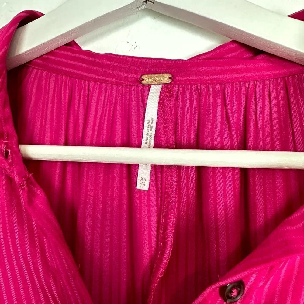 FREE PEOPLE Everly Pinstripe Long Sleeve Shirtdress in Pink Phenom Size X-Small - Picture 6 of 11